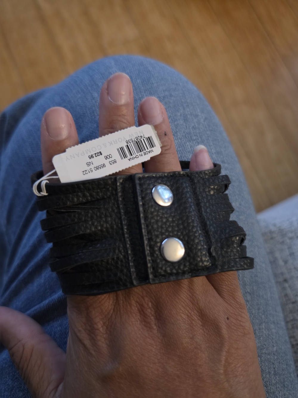 NY & Company Black Layered Leather Snap Cuff Bracelet